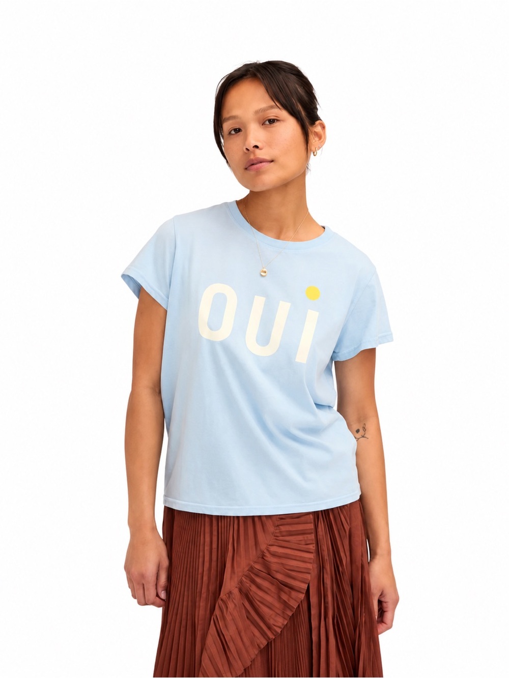 Clare V Classic Tee Light Blue Cream Yellow Oui short sleeve cotton small